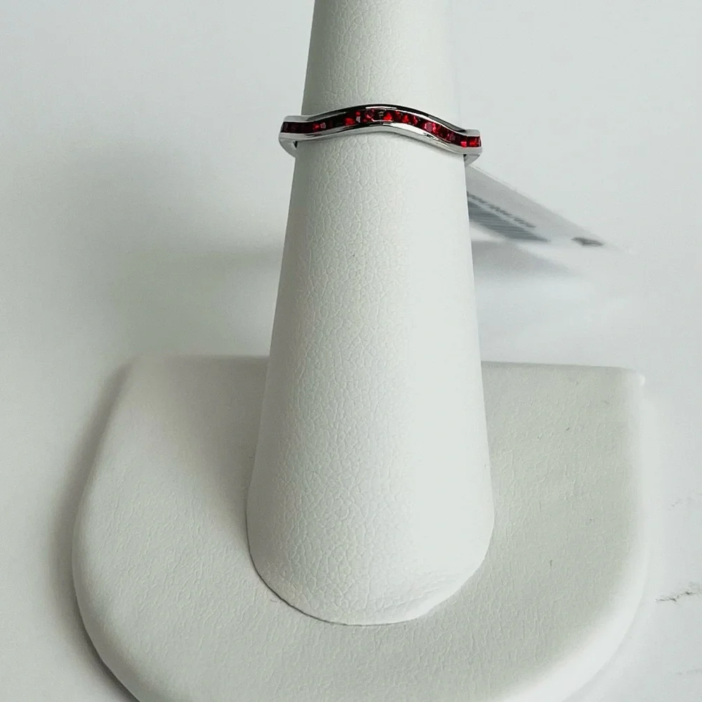 Sterling Silver Ruby Swarovski Crystal Wave Ring Size 5
